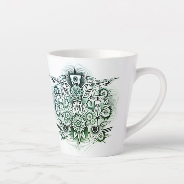 Taza De Café Latte Diseño tribal de tonos verdes (Derecha)