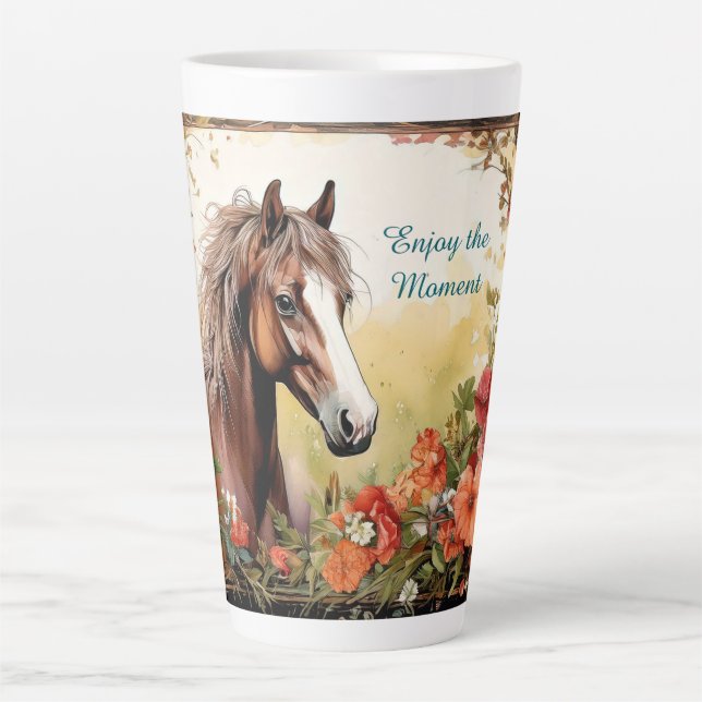 Taza De Café Latte Disfruta del caballo del momento (Anverso)