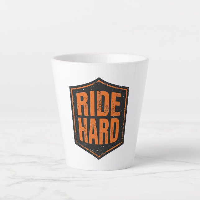 Taza De Café Latte Distressed Orange "Ride Hard" Patch (Anverso)