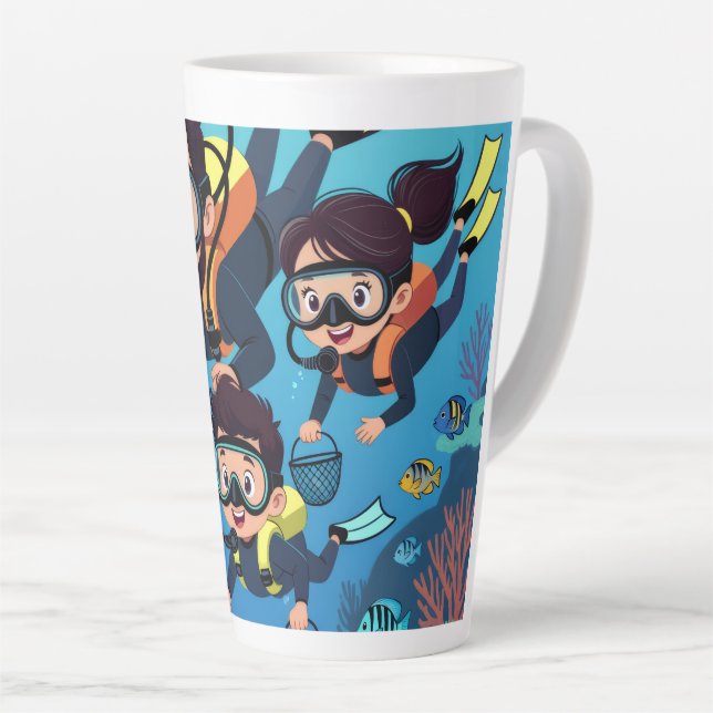 Taza De Café Latte Diversión Familiar en Buceo Subacuático (Ángulo derecho)