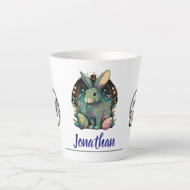 Taza De Café Latte Divertido conejo de Pascua Personalizado (Anverso)
