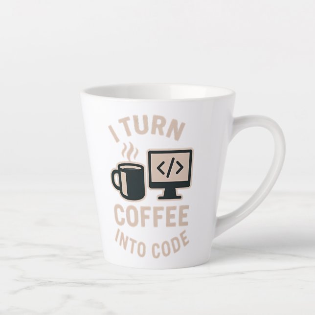 Taza De Café Latte Divertido Convierto Café En Código (Derecha)