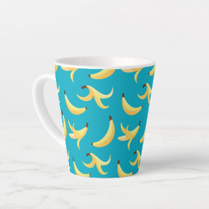 Taza De Café Latte Divertido patrón de plátano amarillo retro editabl