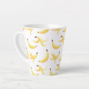 Taza De Café Latte Divertido patrón de plátano amarillo retro editabl