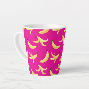 Taza De Café Latte Divertido patrón de plátano amarillo retro editabl