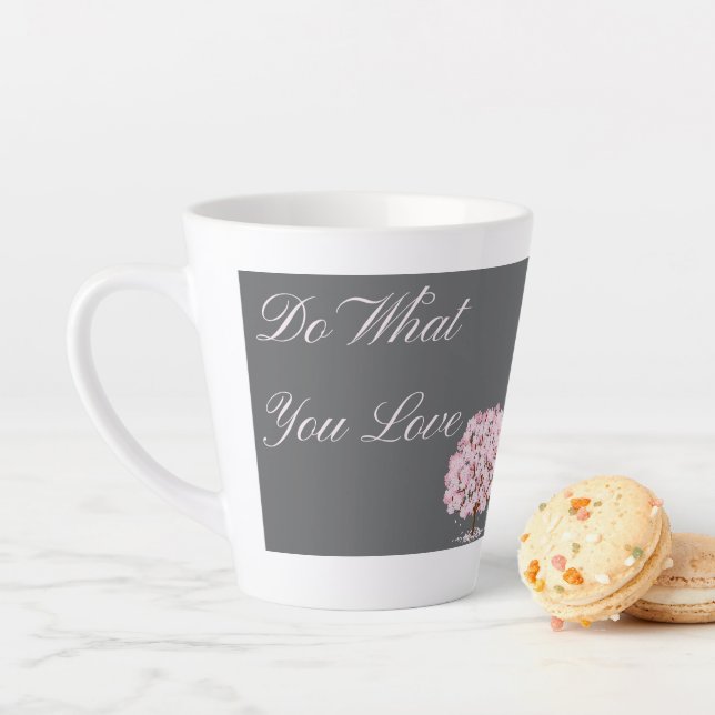 Taza De Café Latte Do What You Love, Inspirational Floral Quote Gift (In situ)
