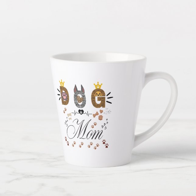 Taza De Café Latte Dog Mom Leopard Print Paw Design/Leopard Dog Mom (Derecha)