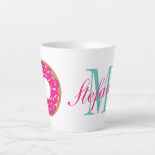 Taza De Café Latte Donut rosado personalizado nombre monograma regalo