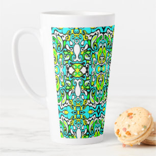 Taza De Café Latte doodle retro swirl estilo vintage de los años 60