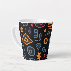 Taza De Café Latte Doodle Tribal Abstracto Neon Geométrico Negro