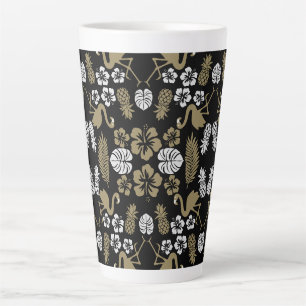 Taza De Café Latte Dorado Floral Tropical Patterado