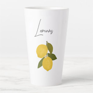 Taza De Café Latte Dos limones con hojas verdes Cítrico fresco