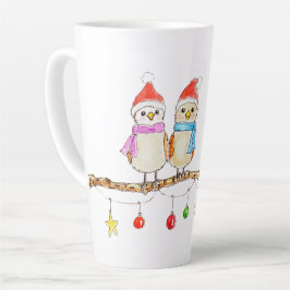 Taza De Café Latte Dos Pajaritos En Una Rama