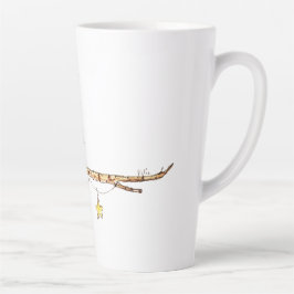 Taza De Café Latte Dos Pajaritos En Una Rama