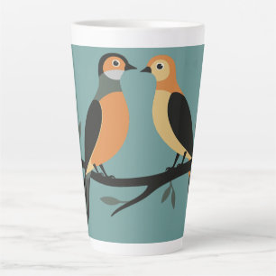 Taza De Café Latte Dos tórtolas Plantilla Recortable Estilo Retro 4