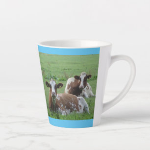 Taza De Café Latte Dos Vacas Blanco-Marrón Alucinantes. Blue Latte Mu
