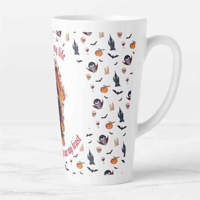 Taza De Café Latte 🧛 ‍ ♂️ Dracula Vampiro Halloween Mug 🎃 Blanco (Derecha)