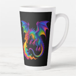 Taza De Café Latte Dragón arcoiris respirando coloridas llamas fantas