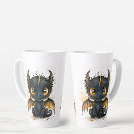 Taza De Café Latte Dragón de bebé negro de ojos dorados