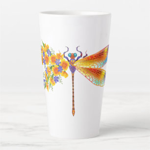 Taza De Café Latte Dragón de flores amarillas