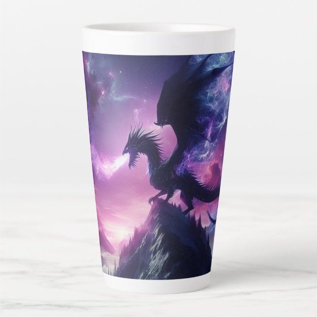 Taza De Café Latte Dragón Etéreo Oscuro Medieval (Anverso)