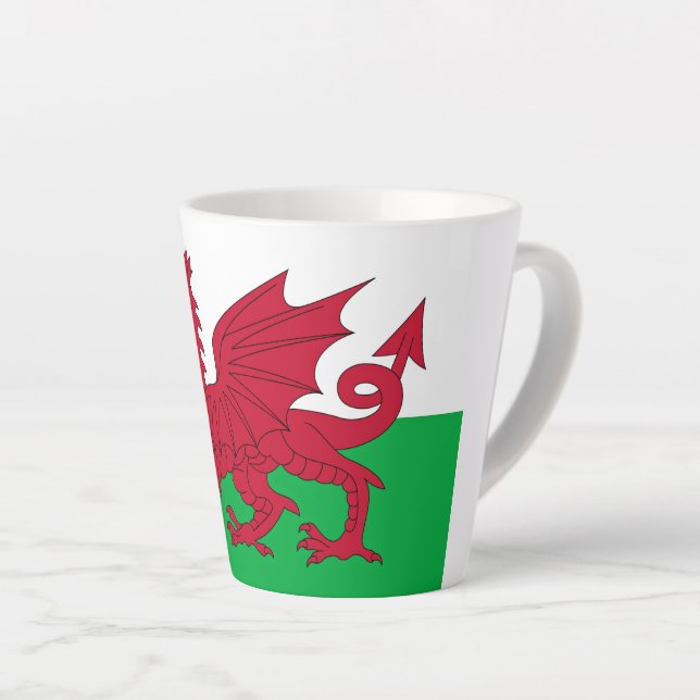 Taza De Café Latte Dragón galés ~ Bandera de Gales (Ángulo derecho)