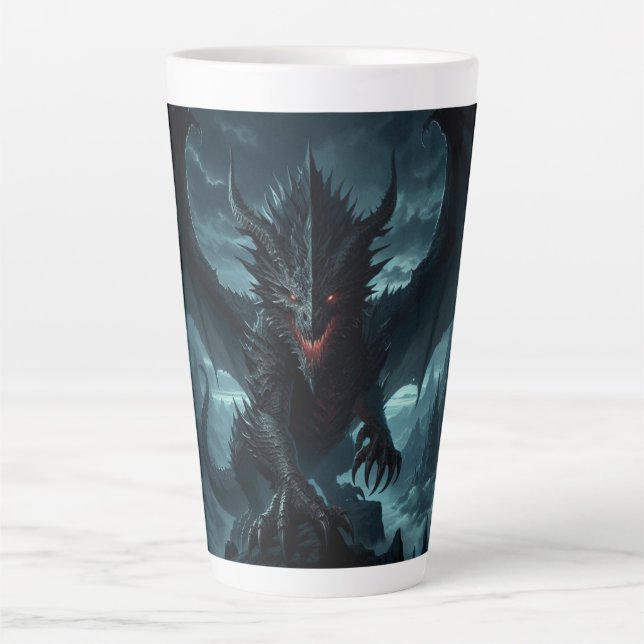 Taza De Café Latte Dragón medieval oscuro (Anverso)