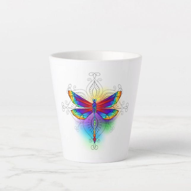 Taza De Café Latte Dragón poligonal arcoiris (Anverso)