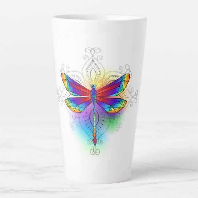 Taza De Café Latte Dragón poligonal arcoiris (Anverso)