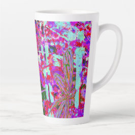Taza De Café Latte Dragonetas de arte pop en peluca rosa de latte