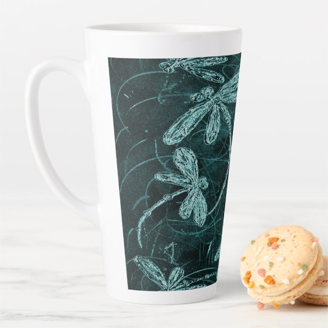 Taza De Café Latte Dragonfly Disco Midnight Blue (In situ)