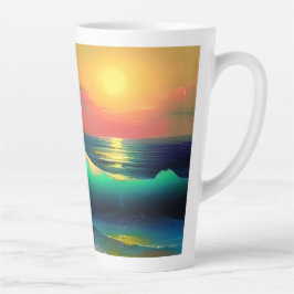 Taza De Café Latte Dramáticas olas oceánicas y reflexión sobre el ata