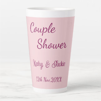 Taza De Café Latte ducha de pareja rosa morado pastel boda nombre fec
