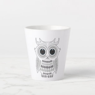 Taza De Café Latte Dulce Arte de Búho Blanco de Dibujos Animados Ojos