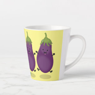 Taza De Café Latte Dulce berenjena feliz ilustración de dibujos anima