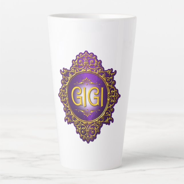 Taza De Café Latte Dulce GIGI Royal Purple & Gold (Anverso)