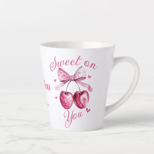 Taza De Café Latte Dulce sobre ti" Personalizable con tema de cerezo (Derecha)