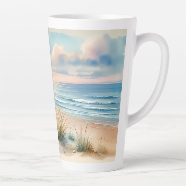 Taza De Café Latte Dunas Costeras de Pastel Acuarela (Derecha)