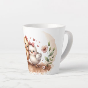 Taza De Café Latte Dúo de Pollitos Caprichosos Cottagecore Acuarela
