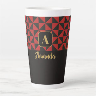 Taza De Café Latte Dúo Geo Black & Crimson Red Custom Names