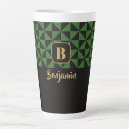 Taza De Café Latte Duo Geo Black & Forest Green Custom Names