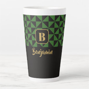 Taza De Café Latte Duo Geo Black & Forest Green Custom Names