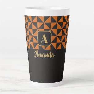 Taza De Café Latte Duo Geo Nombres personalizados de Naranjas negros 