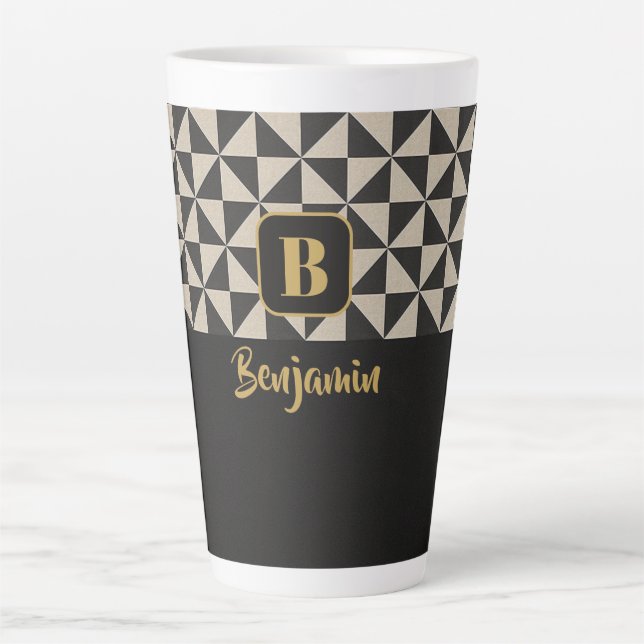 Taza De Café Latte Duo Geo Nombres personalizados Gray Black & Stone (Anverso)