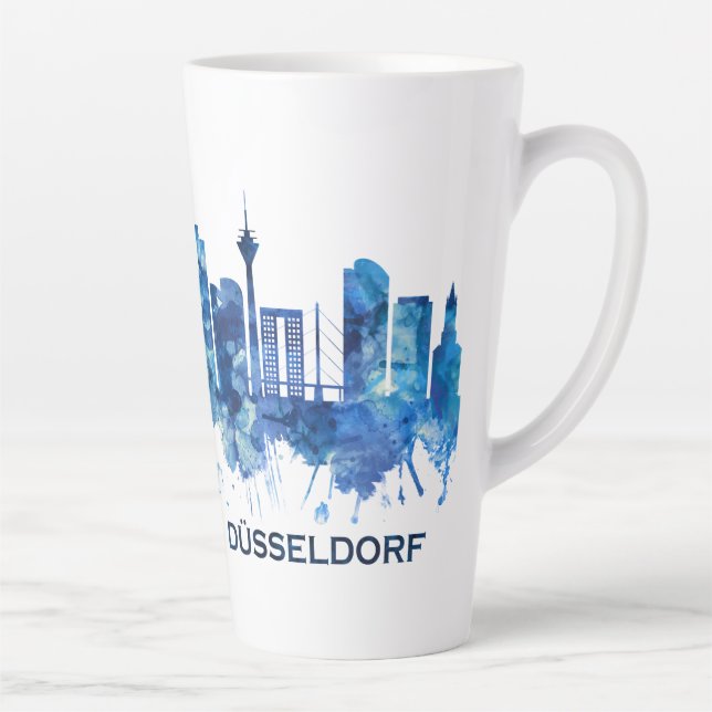 Taza De Café Latte Dusseldorf Alemania Skyline Blue (Derecha)
