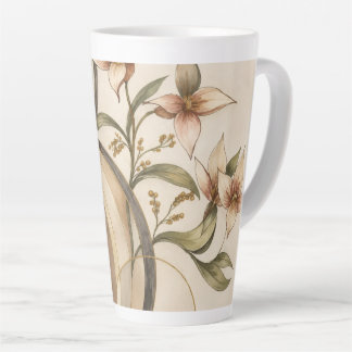 Taza De Café Latte Earthy Abstract Floral & Calligraphy Lines Art Pri