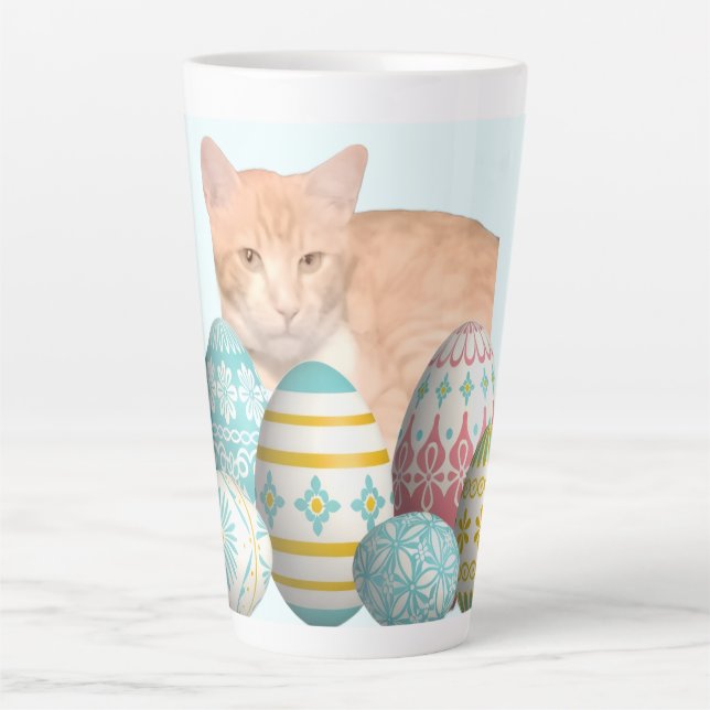 Taza De Café Latte Easter Kitten Photo with Painted Eggs (Anverso)