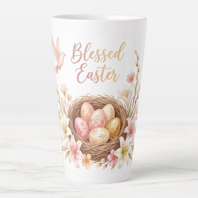 Taza De Café Latte Easter Nest with Eggs (Anverso)