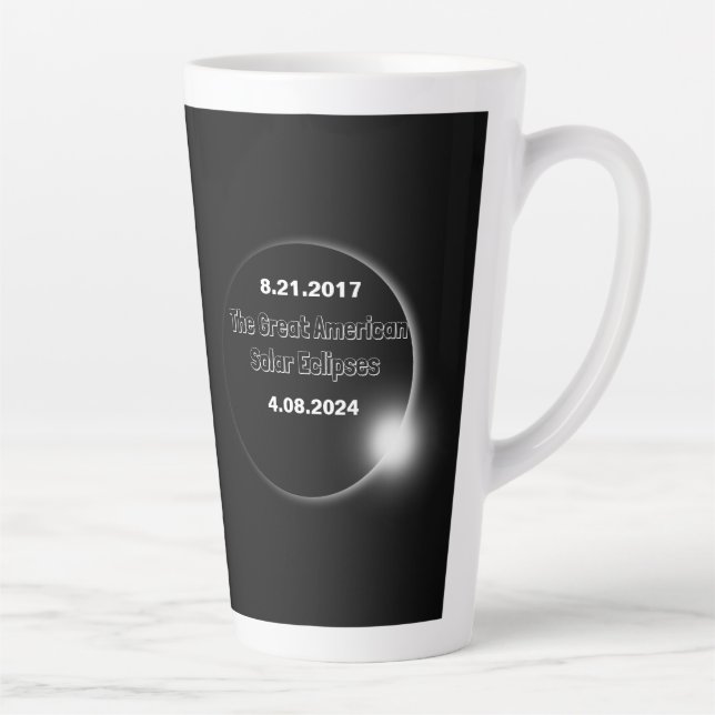 Taza De Café Latte Eclipse solar con doble fecha 2024 & 2017 (Derecha)