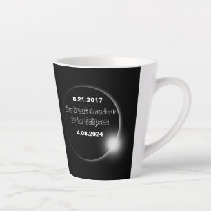 Taza De Café Latte Eclipse solar de doble fecha 2024 y 2017